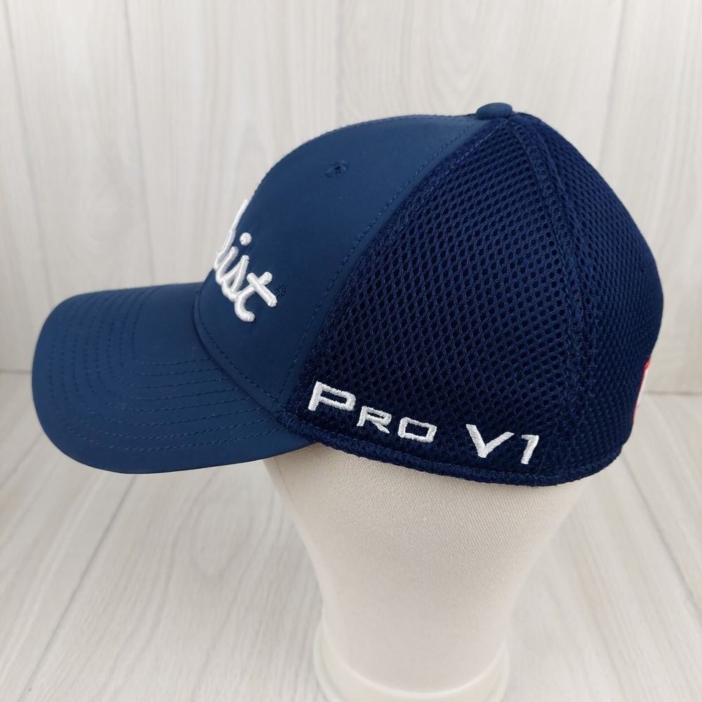 Titleist Golf Hat Mens Small-Medium Navy Blue Mesh Back Pro V1 FJ New Era Cap - Picture 2 of 7